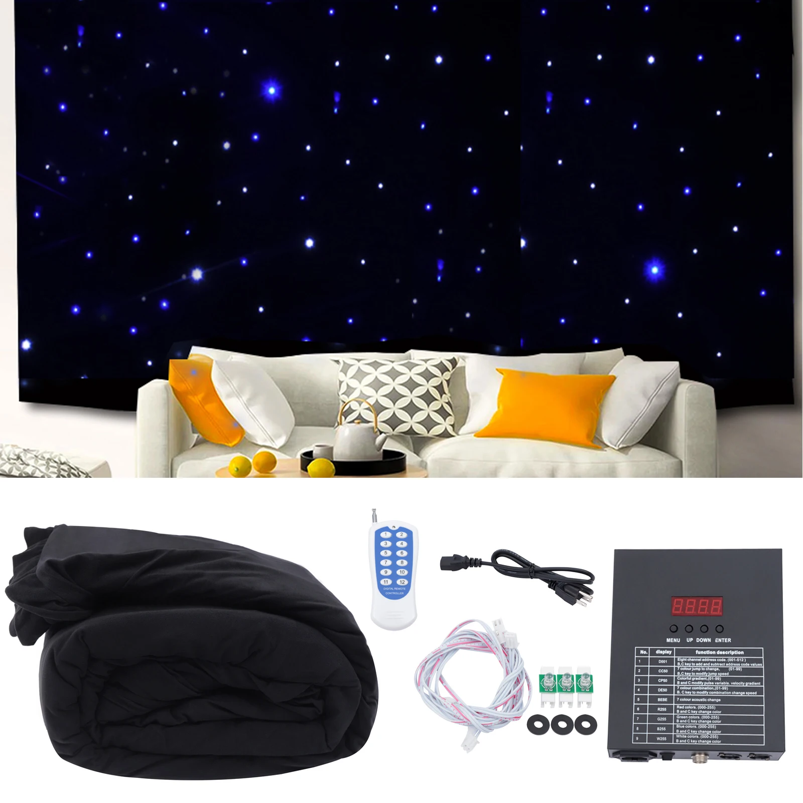 RGBW LED Background Star Curtain Cloth, DMX Control, Wedding Party Band, DJ Event, Stage Show, 3m x 4m