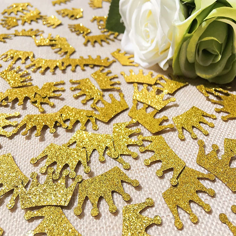 100 sztuk złota Glittery Prince korona króla konfetti na Baby Shower dekoracje świąteczne