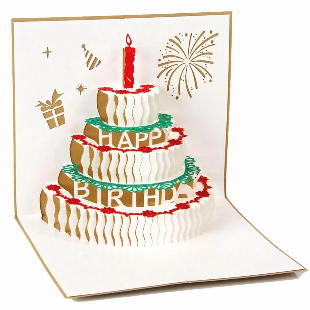 

3D Up Birthday Cards Creative Birthday Greeting (Gold) blessing cards greeting card up card message card