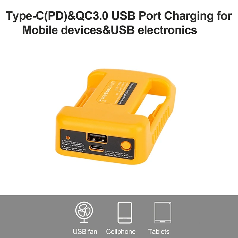 Adaptateur chargeur USB pour Dewalt, 18V, 20V, Eddie Ion, batterie avec USB et type C, charge rapide durable, DCB200, DCB205, sans batterie