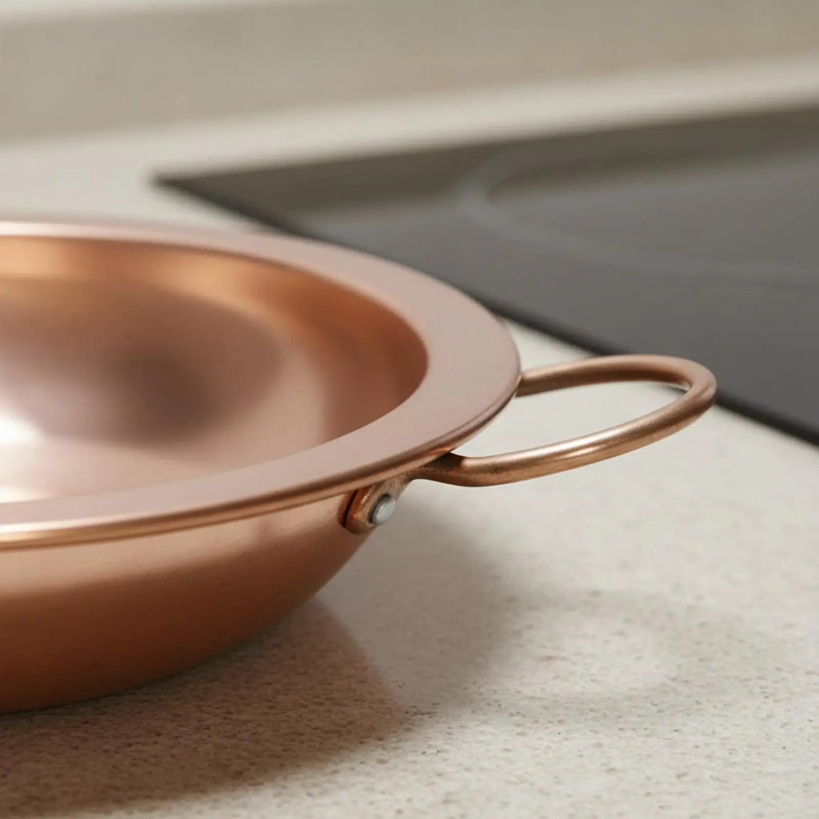 Smooth Copper Double Handle Cookware Pot for Induction Hot Pot Soup Noodles Traditional Style Welded Build Even Heating for Home