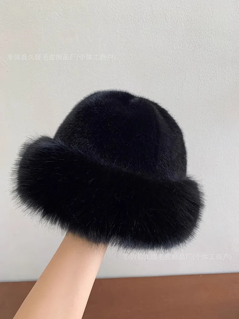 Nouveau chapeau polaire Simple et élégant de couleur unie pour hommes et femmes, chaud, coupe-vent, extérieur, Vintage, chapeau seau amincissant pour le visage