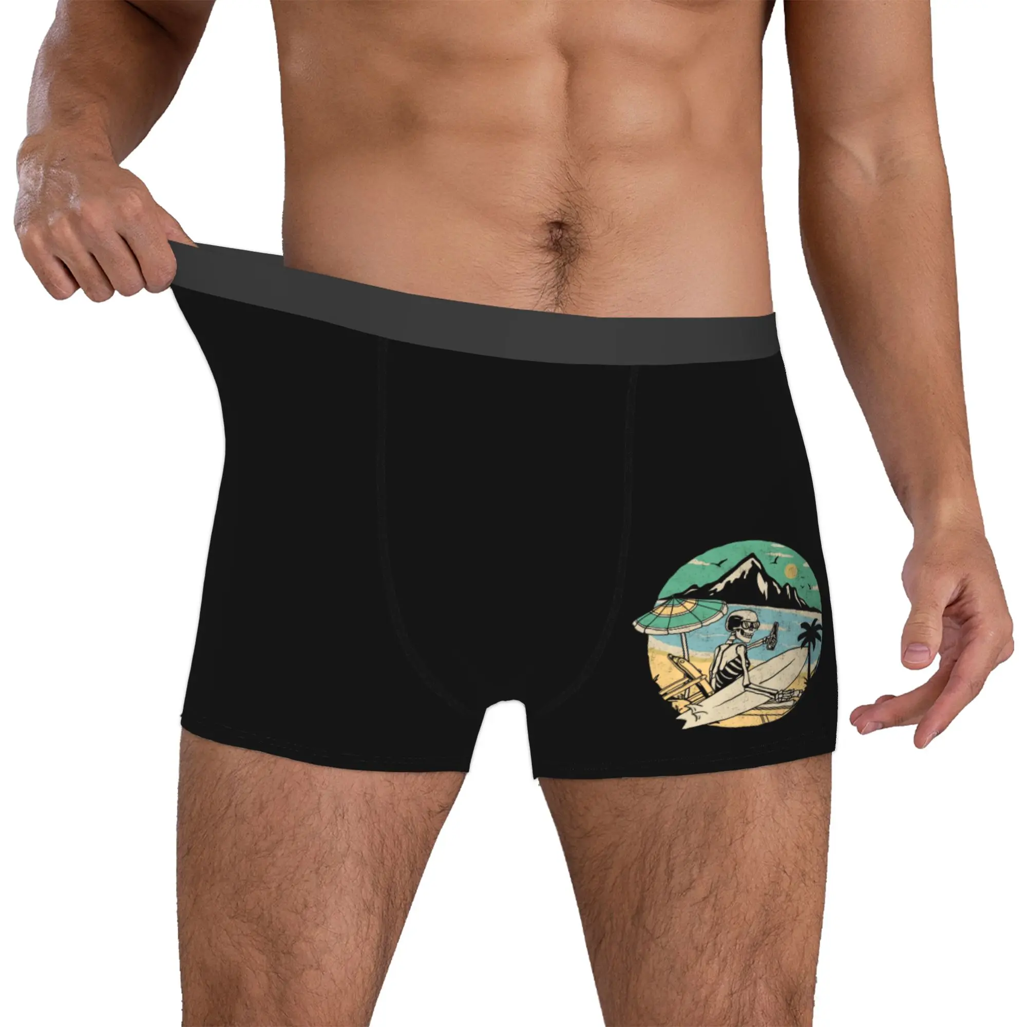 Customized Summer Beach Surfer Skull Underwear Male Printed Surfing Boxer Shorts Panties Briefs Breathable Underpants