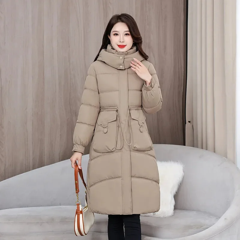 2024 Winter New Long Down Cotton Jacket Women\'s Thicken Warm Parker Fashion Slim Cotton Hooded Coat Winter Female Overcoat