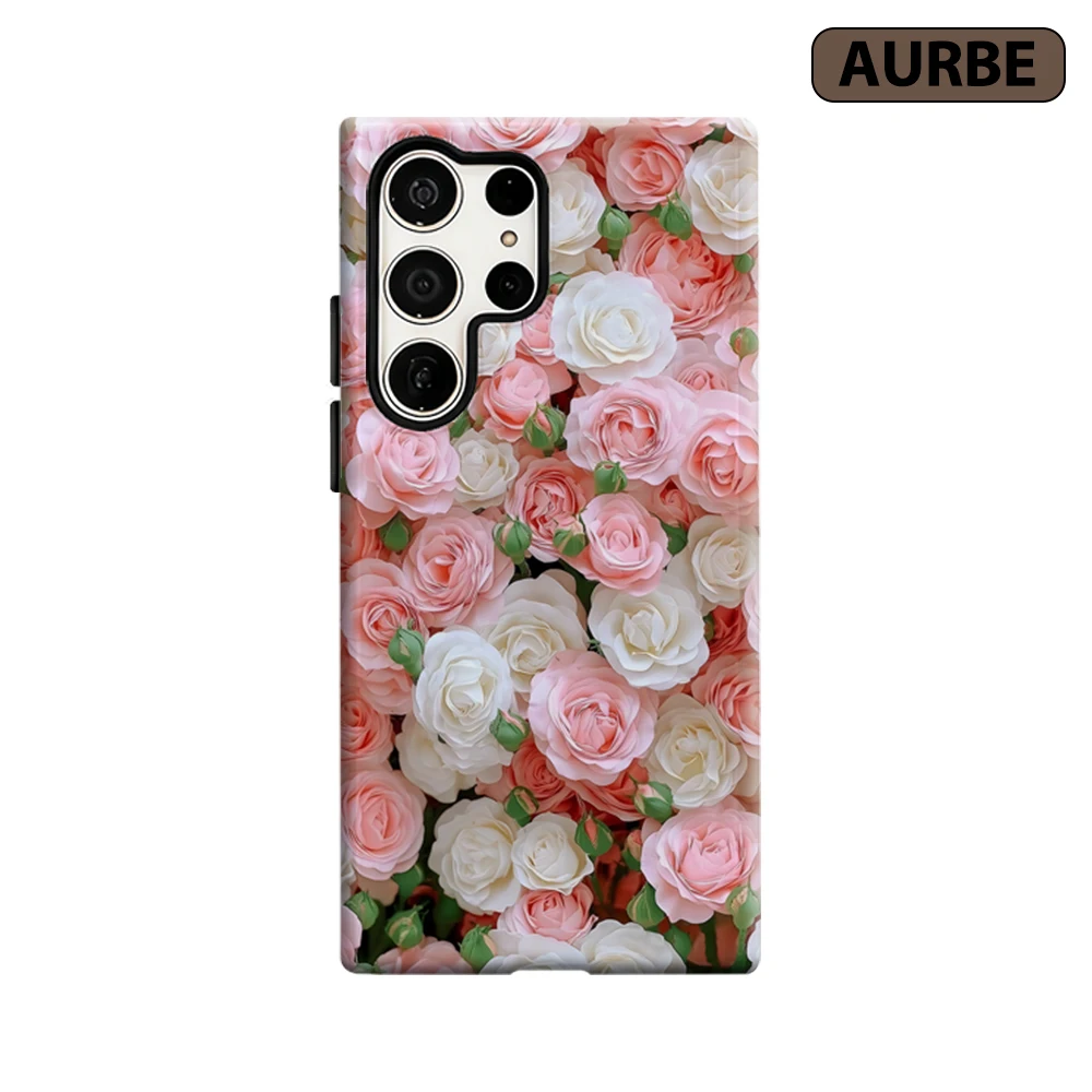 Blush Rose Wall Phone Case for Samsung Galaxy S26 S25 Ultra S24 S23 Ultra Plus Shockproof Double Layer Tough Back Cover