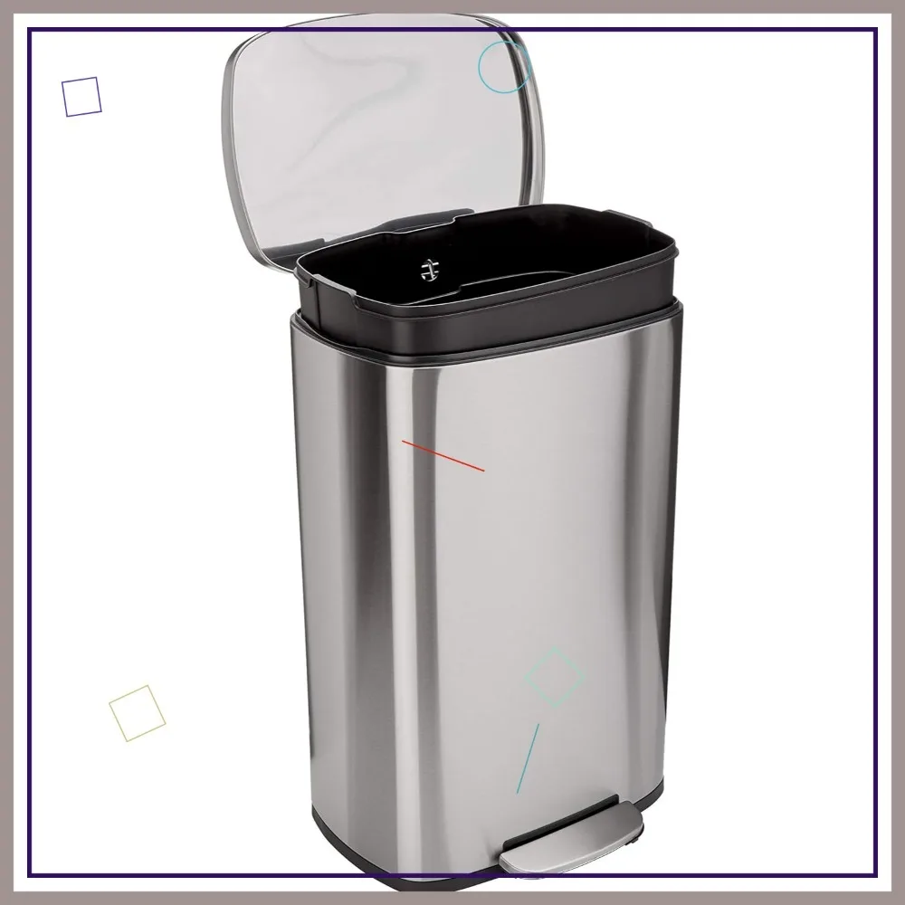 

50L Stainless Steel Trash Can with Soft-Close Foot Pedal, Smudge Resistant, 13.2 Gallon for Home Office