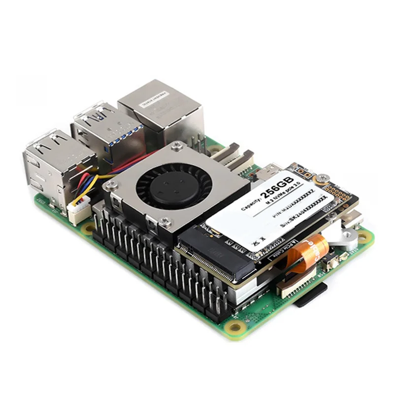 

ABKU-для Raspberry Pi 5-контактная плата адаптера M.2 с вентилятором + радиатором Gen3 M.2 Nvme Плата расширения для 2230 2242 Nvme SSD