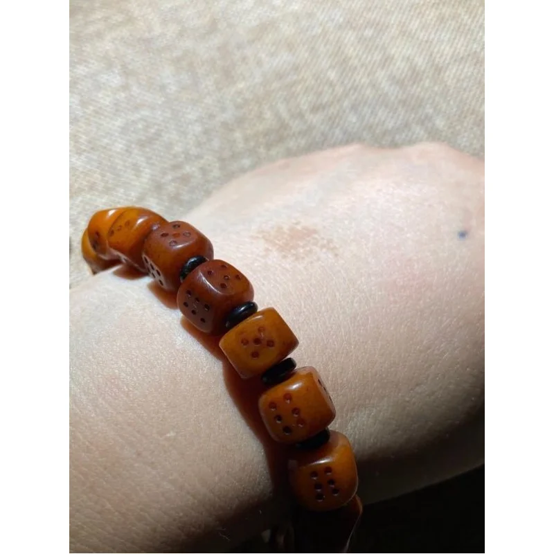 Dice Pendant Bracelet Patina, Yak Bone Paired With Horn Tips, 108-Bead Buddhist Necklace
