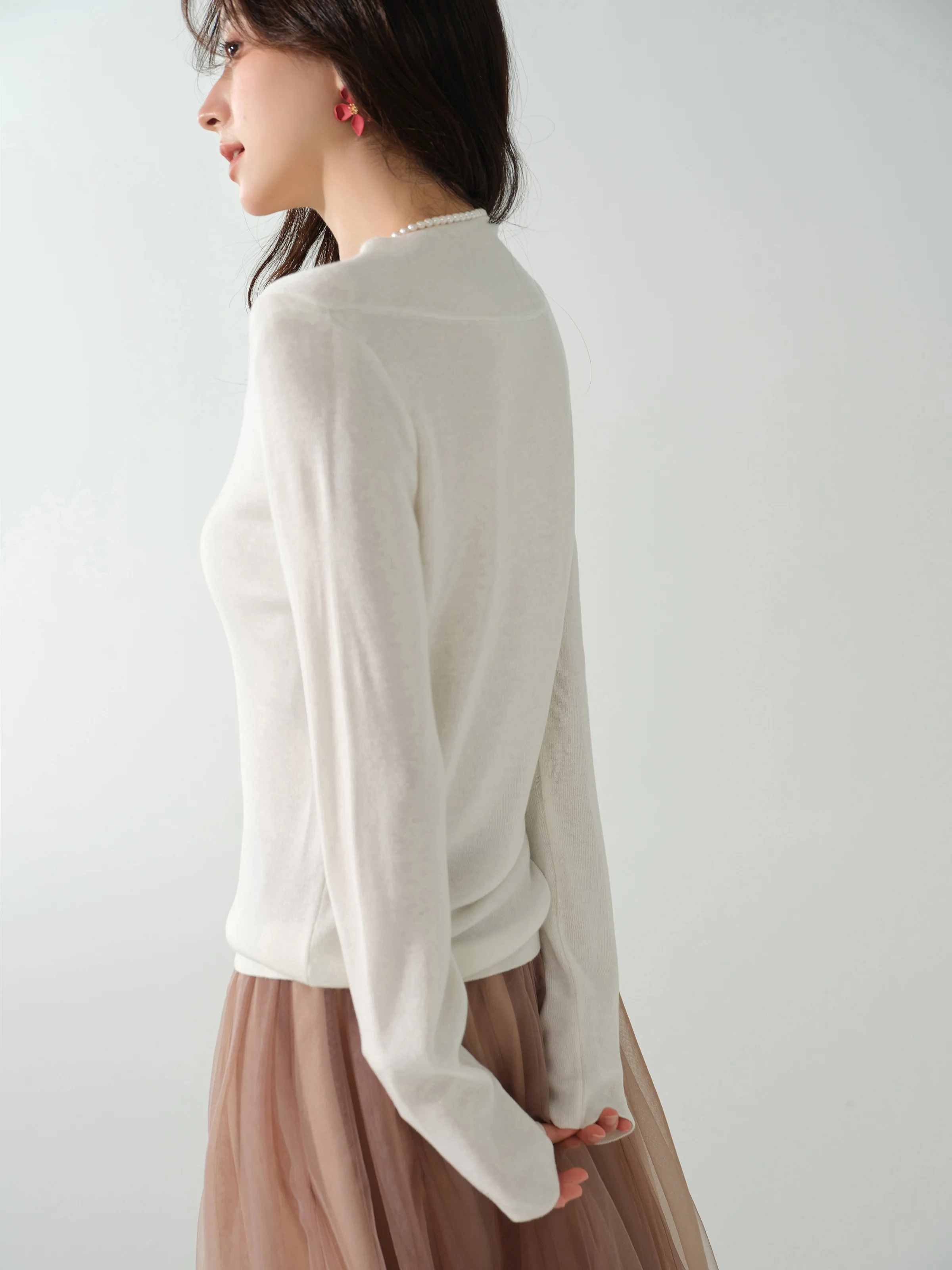 Women Elegant Knit Top V Neck Sweater Slim Stylish Long Sleeve Blouse Autumn Design Sense Pullover with Tie Detail Layered Look