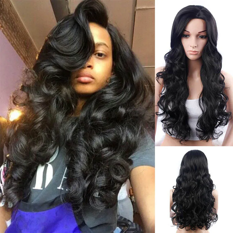 Wig, European and American big wave long curly hair wig partial split slanted bangs wig women's headgear