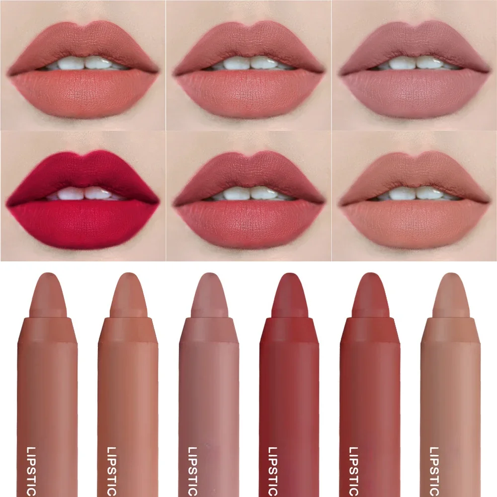 Lápices labiales mate de terciopelo de 6 colores, resistentes al agua, de larga duración, Nude Stick on-Stick Cup, labios, lápiz de tinte de maquillaje, herramientas de maquillaje diarias