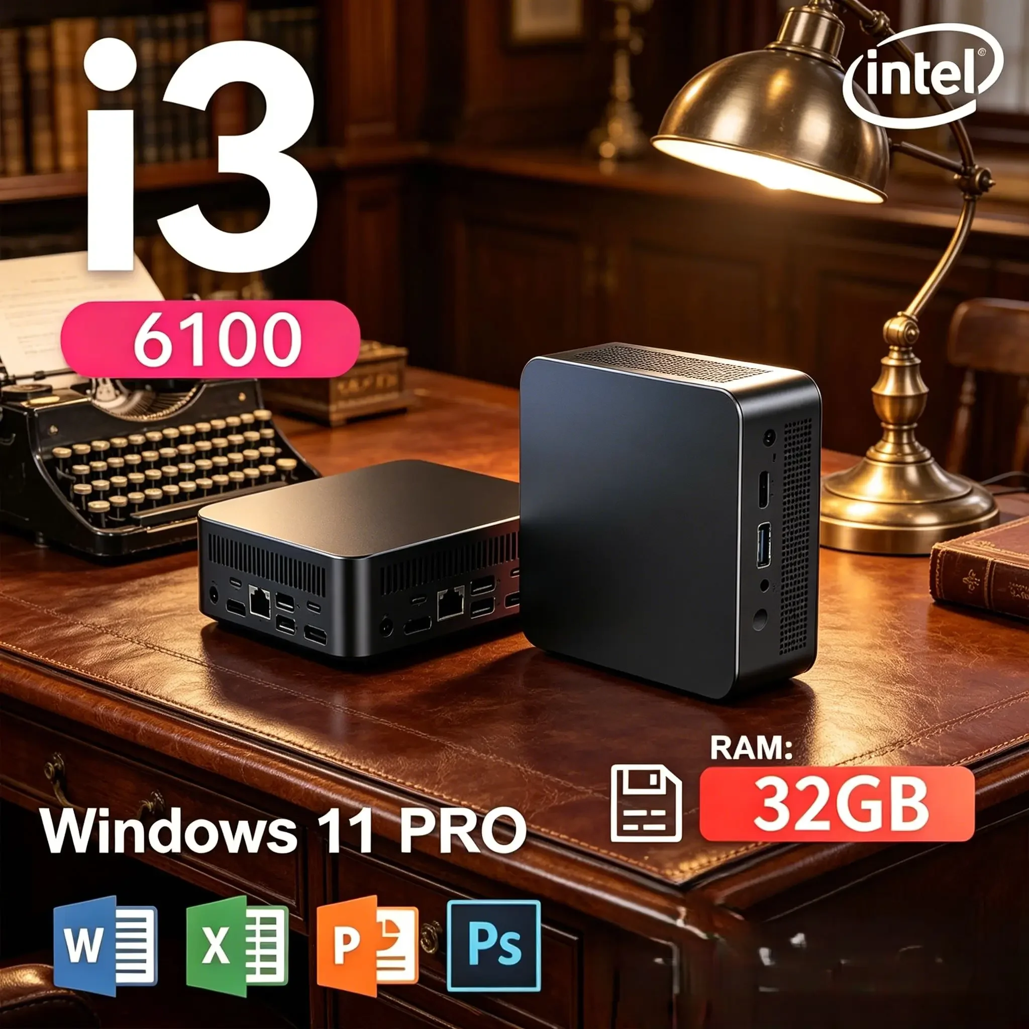 

2026 Brand New Mini PC Intel Core I3‑6100, Windows 11 Pro, 32GB RAM, Optional 1TB/2TB SSD, WiFi 6Bluetooth 5.2, 4K HD Output