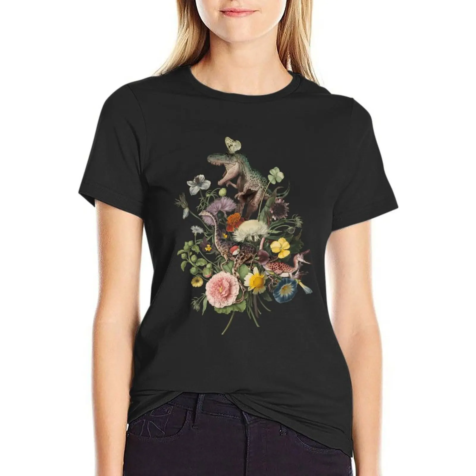 Cottagecore DINO-MITE Dinosaur Botanical Bouquet \t T-Shirt vintage clothes plus sizes vintage designer clothes Women luxury