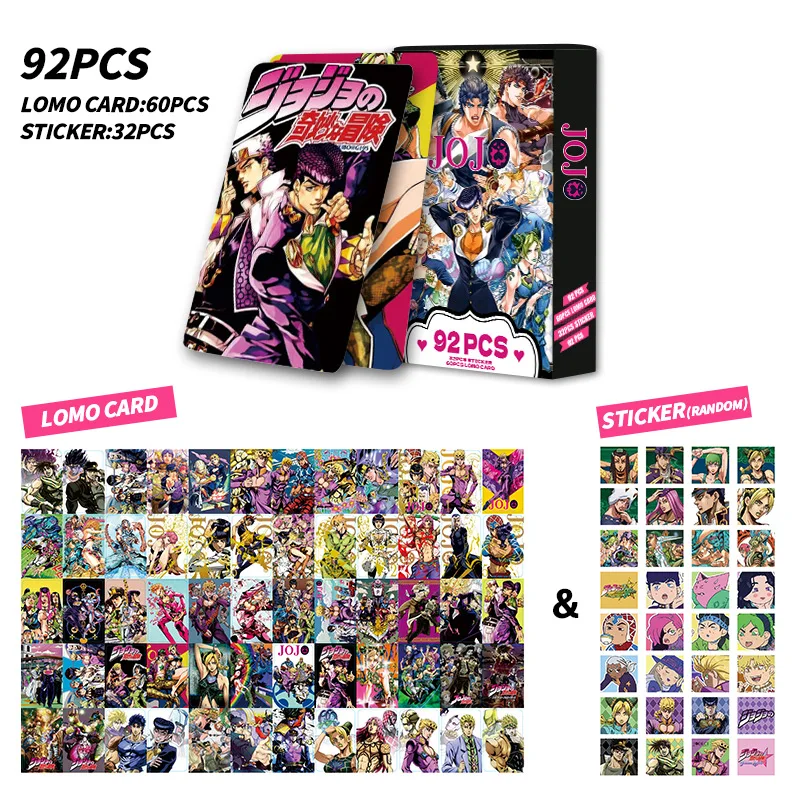 92 pièces/ensemble Anime JoJo's Bizarre Adventure Lomo carte Double face Hd couleur impression photo Collection carte cadeaux autocollants jouets