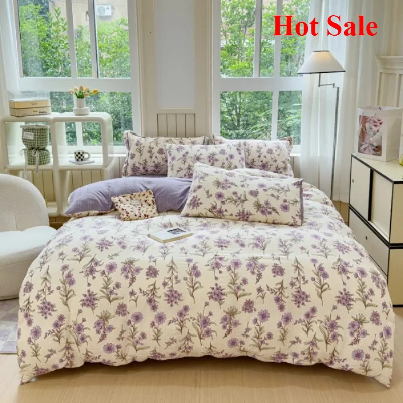 

2025 class A super soft jacquard cloud yarn cotton four-piece set, bed sheet, bed hat, quilt cover, student dormitory bed