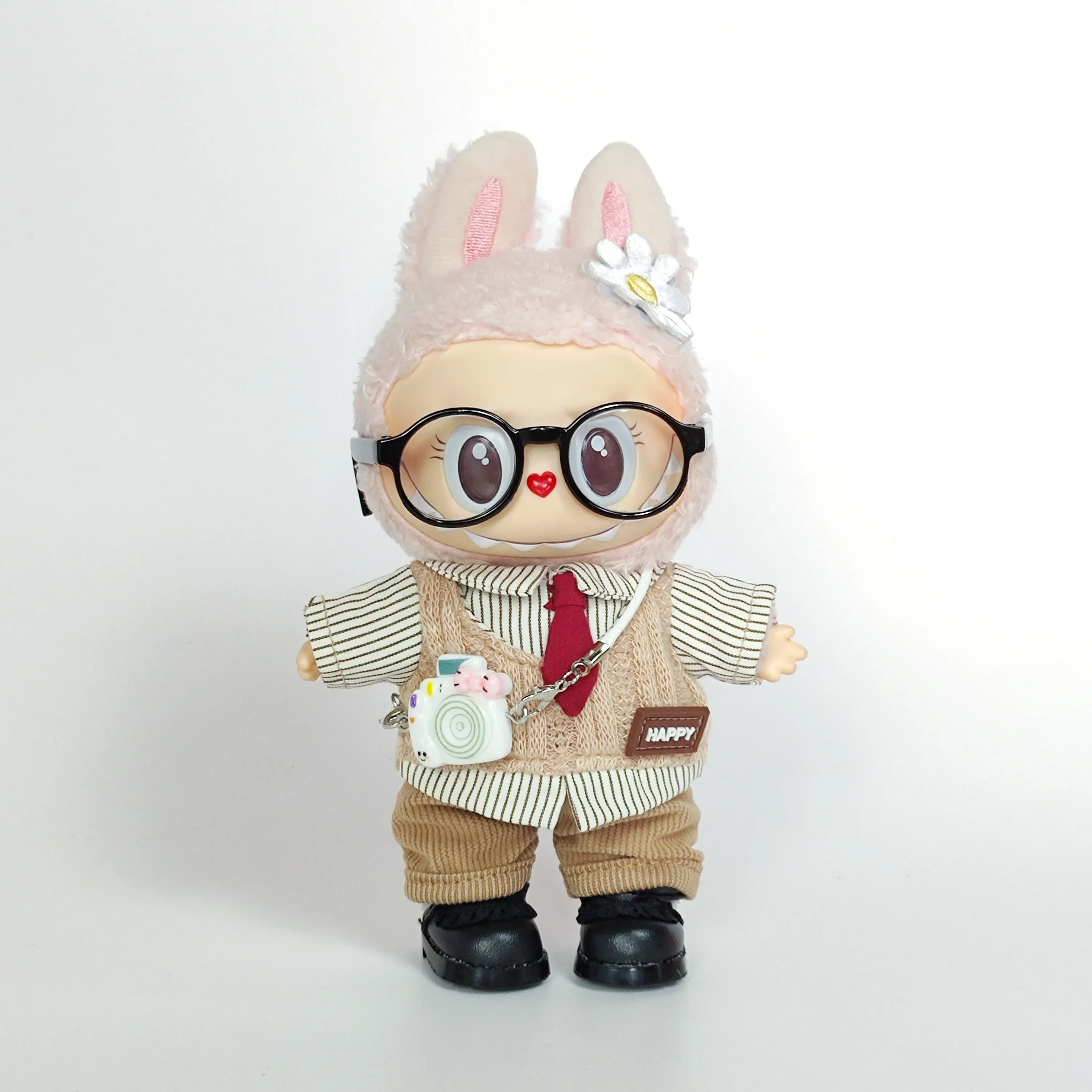 ملابس لابوبو الزي الحلو والرائع للدمى قميص الحرم الجامعي + تنورة جلدية فاسق + أحذية المصور