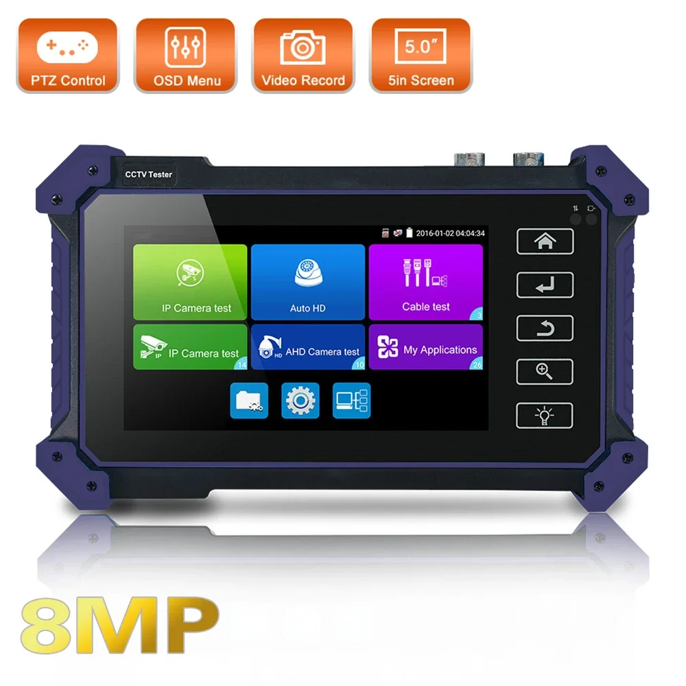 PEGATAH-Purple CCTV Camera Tester, CCTV Monitor with HDMI VGA for IPC, 5200C, 12MP, 8MP, AHD, CVI, TV, SDI