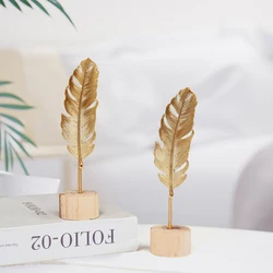 Nordic Style Golden Iron Art Ornaments Feather Tropical Leaf Home Garden Living Room Table Decoration Wedding Party Metal Craft