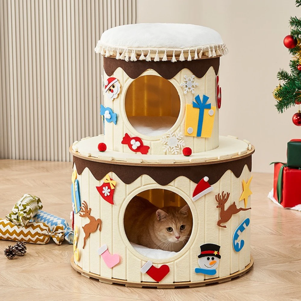 

Cake Felt Nest Closed Cat Favorite Felt Double-layer Birthday Cake Scratch-resistant Cat Beds Bads Pet Supplies