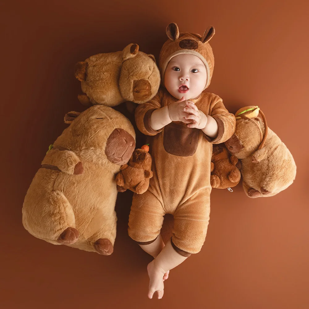 100 Days Baby Celebration Theme Photography Props Toddler Jumpsuit+hat Set Soft Stuffed Animals Dolls Studio Scene Accessories view 5