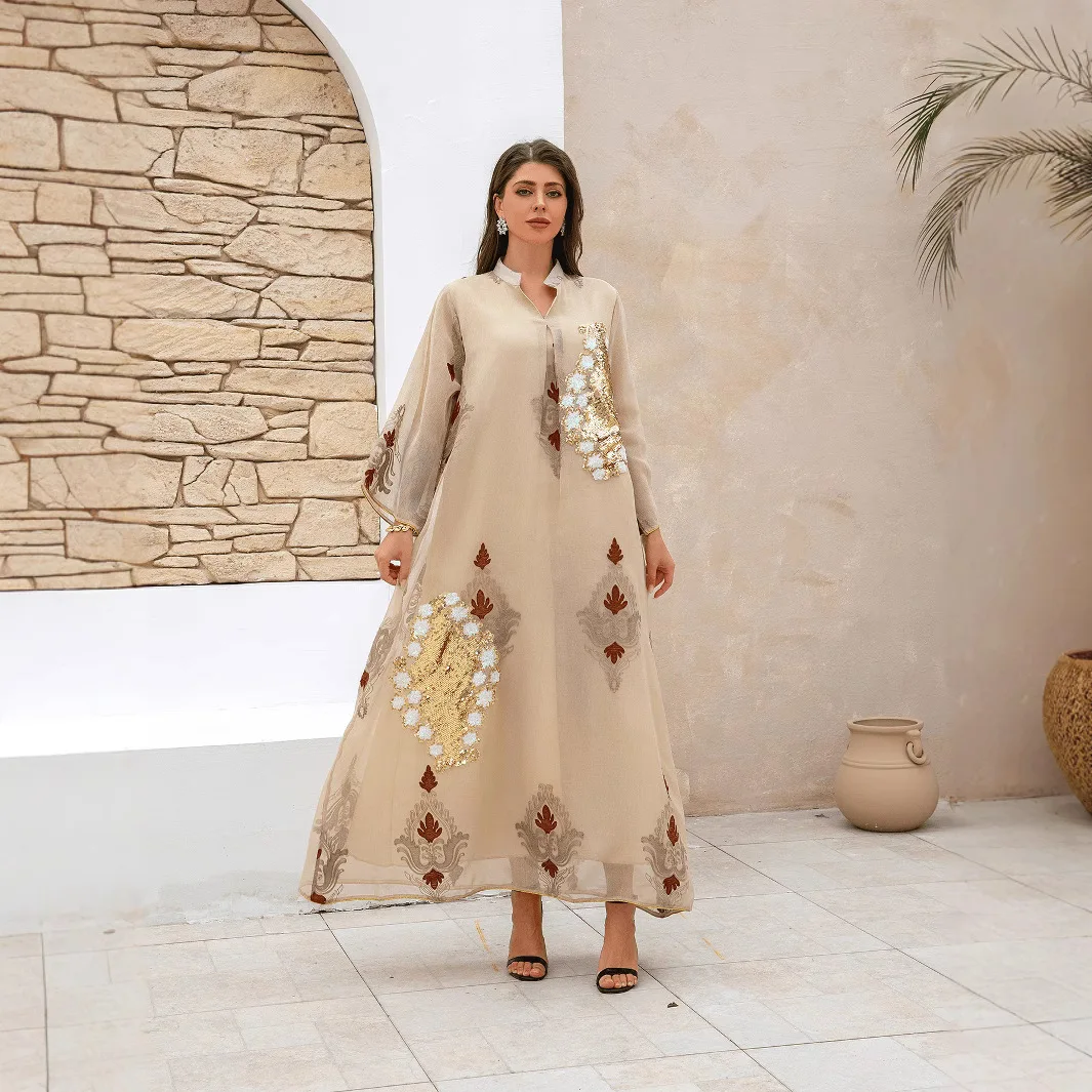 

Traditional Clothing From The Middle East Women's Robe Muslim Sequin Embroidered Arabic Dress Abaya Clothes