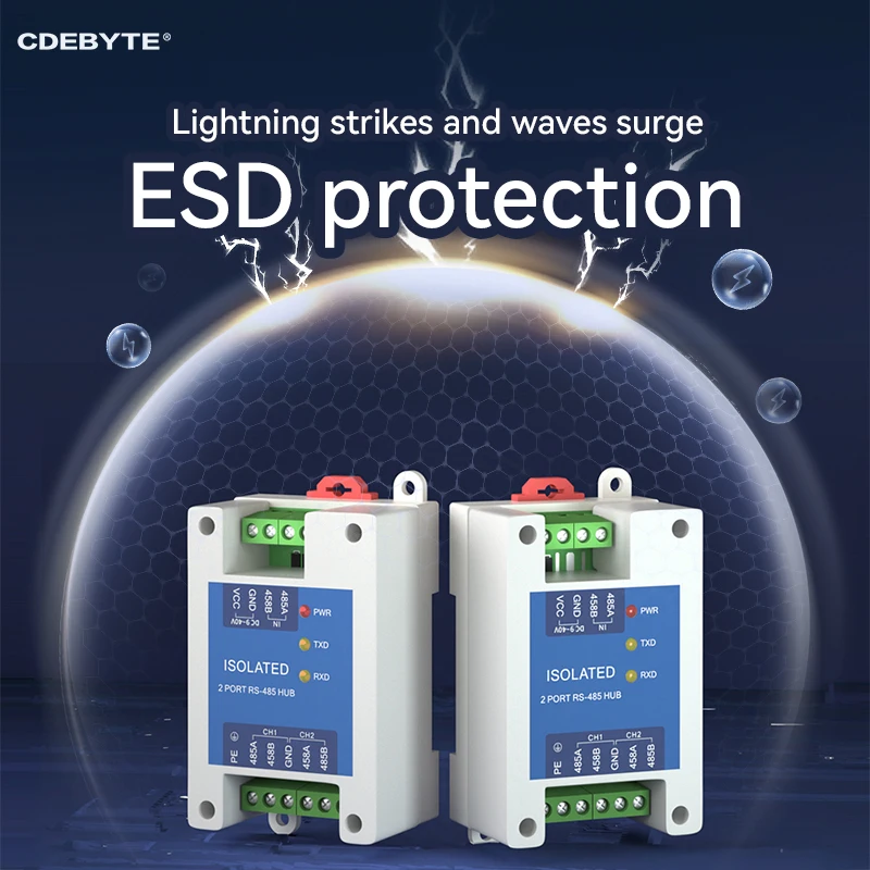 Industrial Grade 2-way RS485 Repeater Power Signal Isolation CDEBYTE E810-R12 ESD DC 9-40V Rail Mounting High Speed Transparent