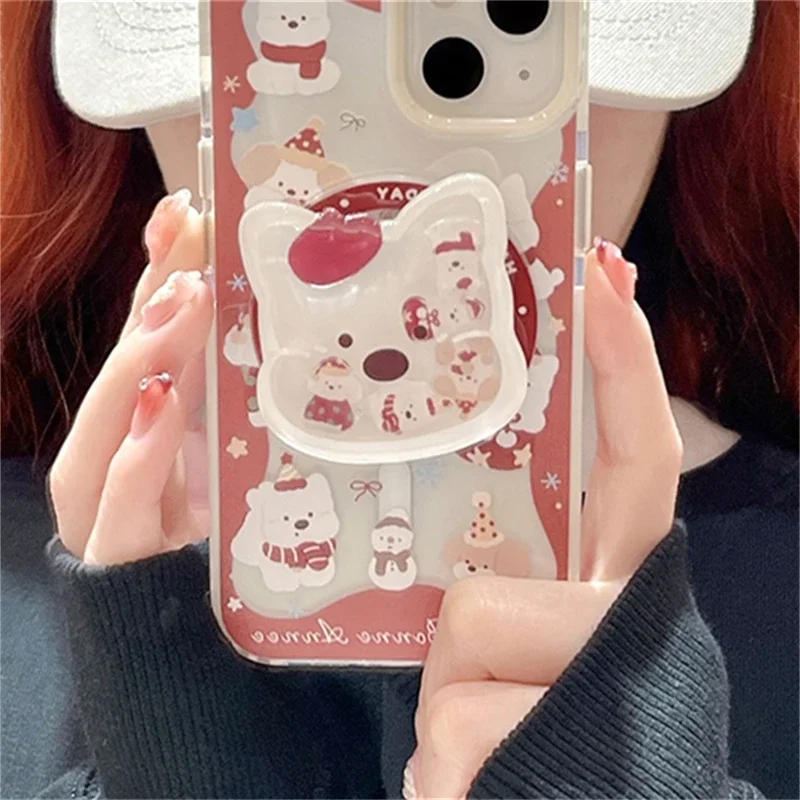 Coreano bonito filhote de cachorro areia movediça shake suporte magnético aperto tok griptok suporte do telefone para iphone 16 para almofada magsafe aperto