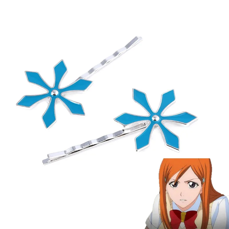 2PCS Inoue Orihime Hairpin Headwear Snowflake Hair Clip Cosplay Accessories Jewelry Gift For Women