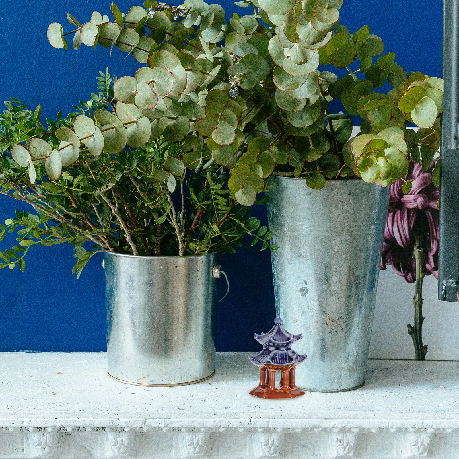 

5Pcs Ceramic Pavilion Statue Durable Micro Landscape Ornament Garden Decor for Bonsai Yard Tabletop Garden Decors