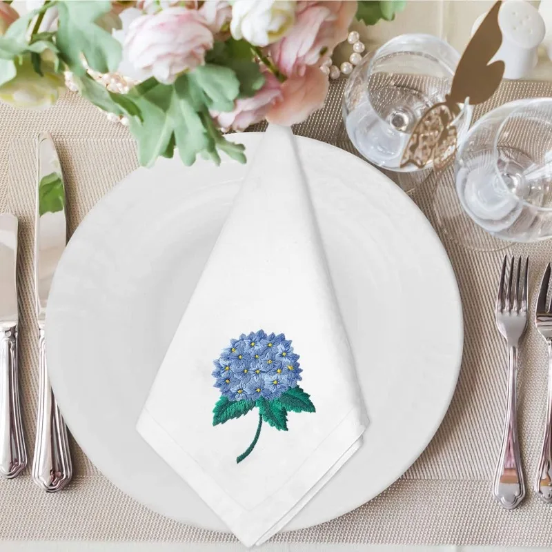 4/8PCS 40X40CM Cotton and Linen Embroidered Napkin Cloth Hydrangea Square Wedding Birthday Party Decor Mouth Cloth Tea Towel