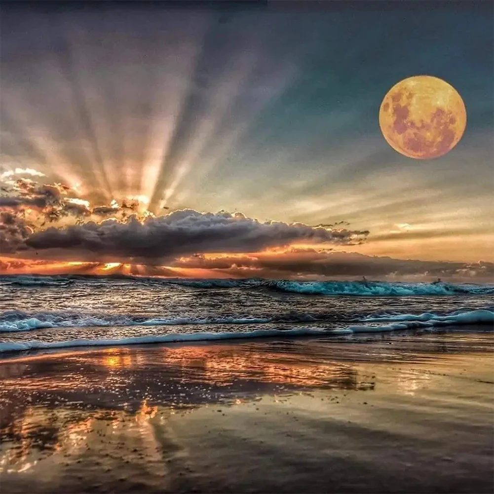 شاطئ البحر جزئي AB الماس جولة الحفر DIY الماس طقم الطلاء ديكور 50x50cm #2