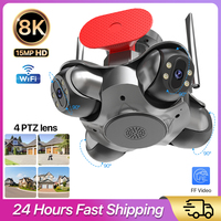 8K HD Four Screens WiFi IP Camera Wireless Outdoor PTZ Four Lens Human Detetion Surveillance Waterproofing Cameras FFVideo