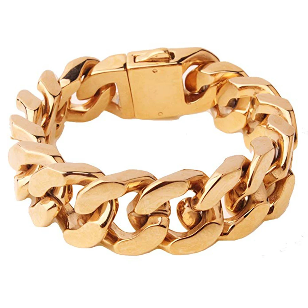 20MM Heavy Punk Retro Cuban Curb Chain Bracelet Bangle Men Women Hiphop Gold Color Stainless Steel Biker Bike Wristband Jewelry