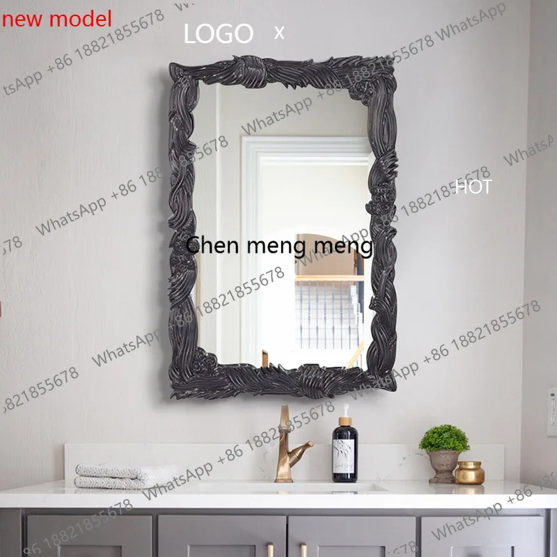 retro and old carved frame makeup, carved wall-mounted mirror, high-end light luxury bath