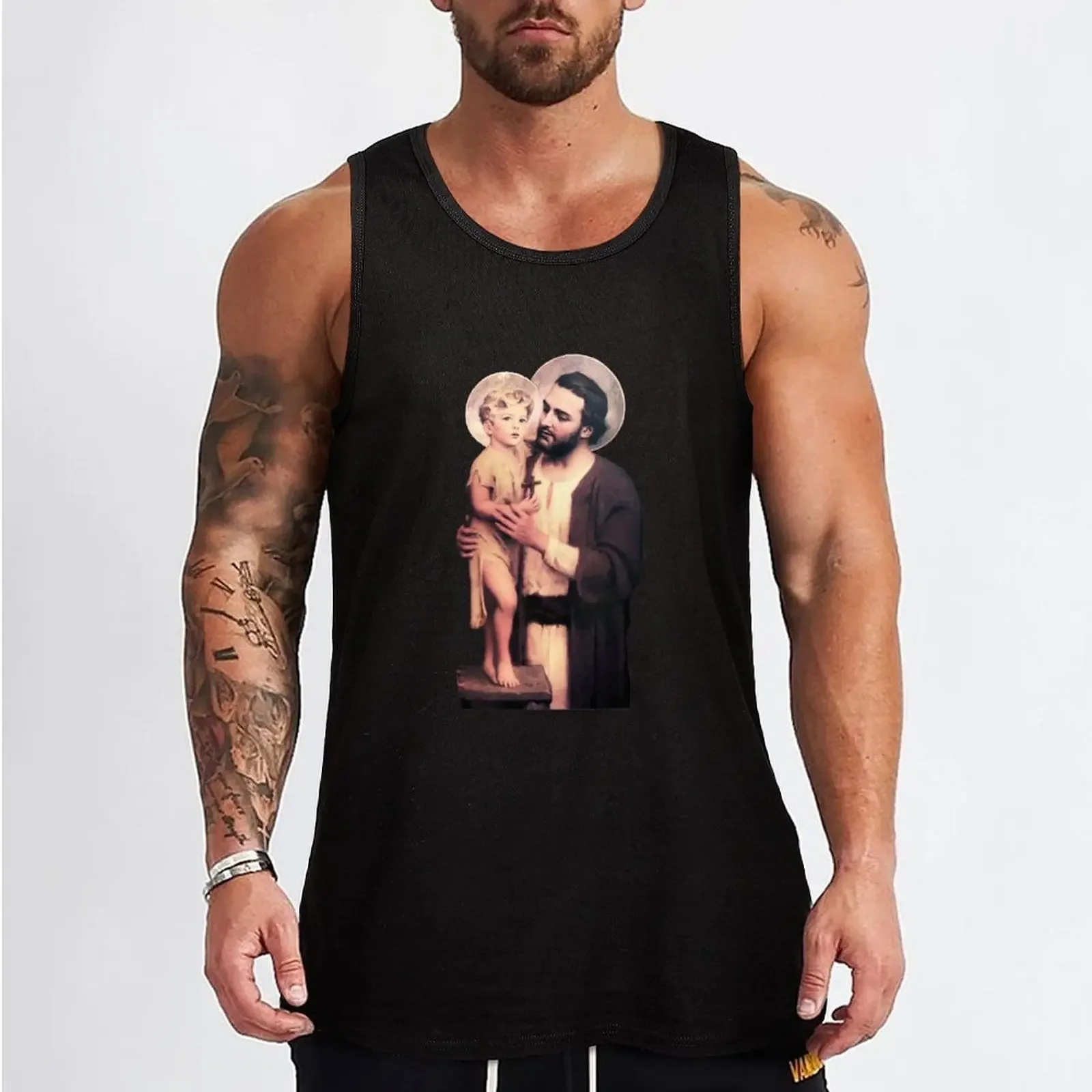 Saint Joseph and baby Jesus - version 2 (transparent background design) Tank Top Muscle fit Men's t-shirts