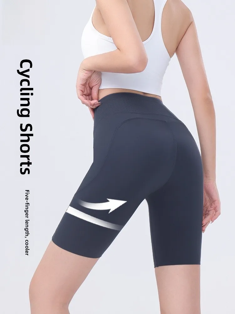   سراويل رياضية نسائية ضيقة ذات طبقة أساسية سراويل يوجا من جلد arkskin لركوب الدراجات بخصر عالٍ بطول خمسة أرباع