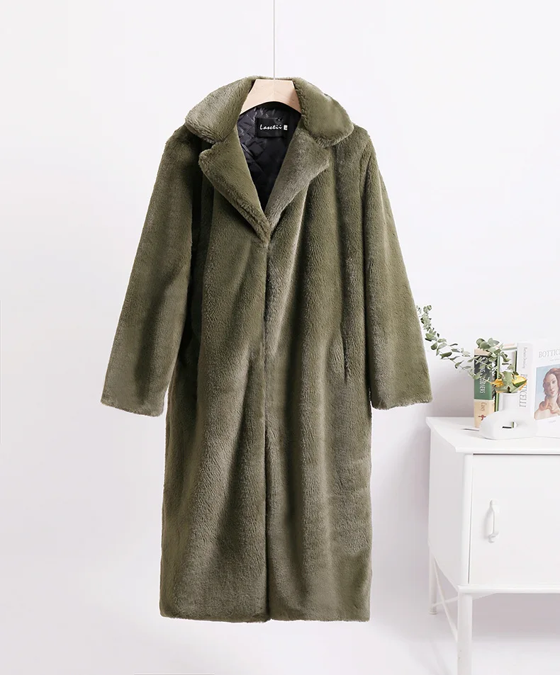 

Lapel Faux Fur Winter Plush Coats Women 2024 New Long Jacket Fluffy Coat Long Sleeves Luxury Artificial Warm Streetwear Overcoat