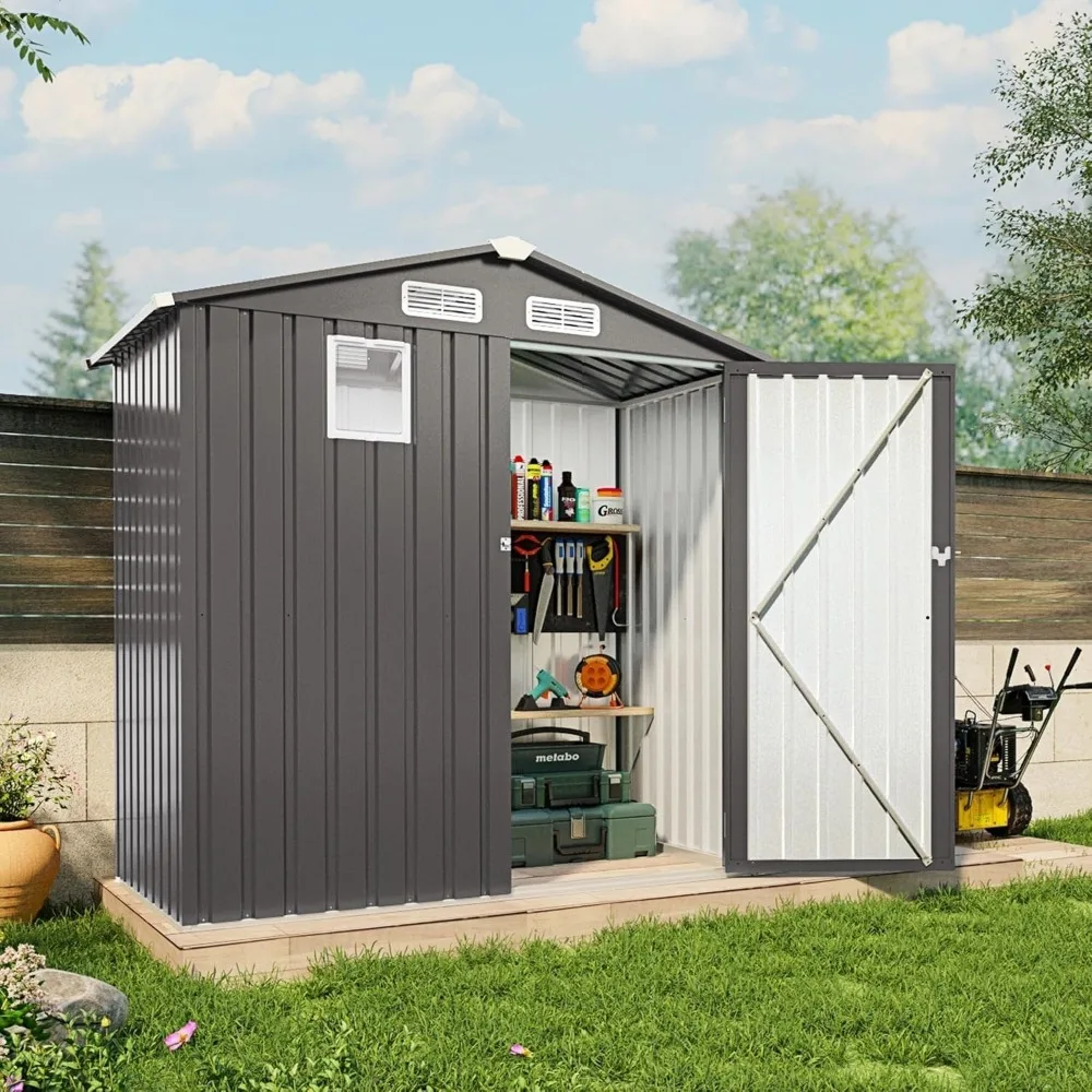 

6x3.6FT Outdoor Storage Shed, Galvanized Steel Garden Shed with Lockable Door & Window, Waterproof Metal Tool Storage for Garden