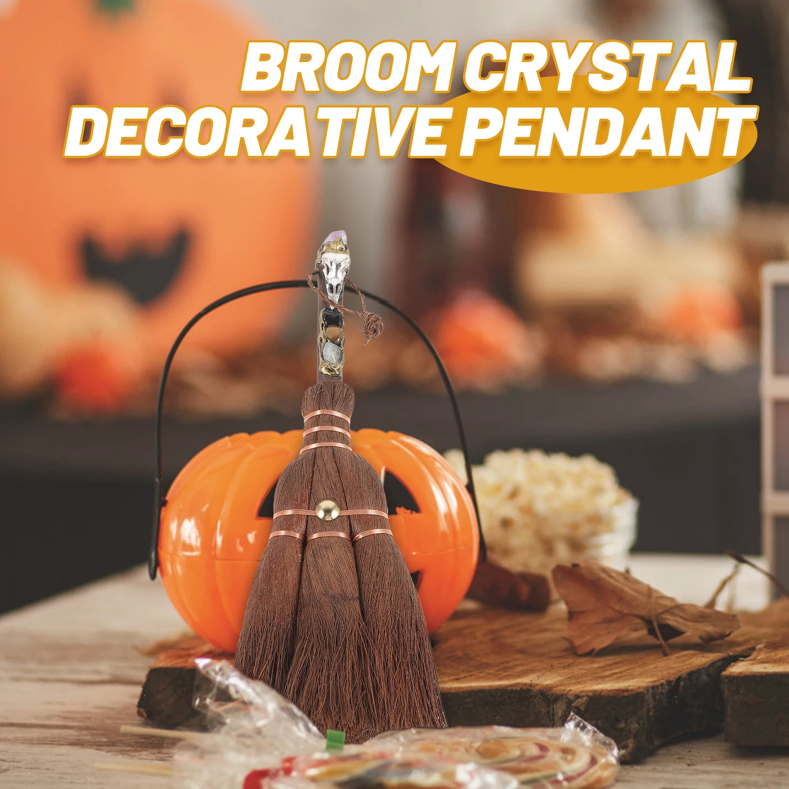

Halloween Decor Crystal Pendant Decoration Crystals Manual Broom Witches Broomstick