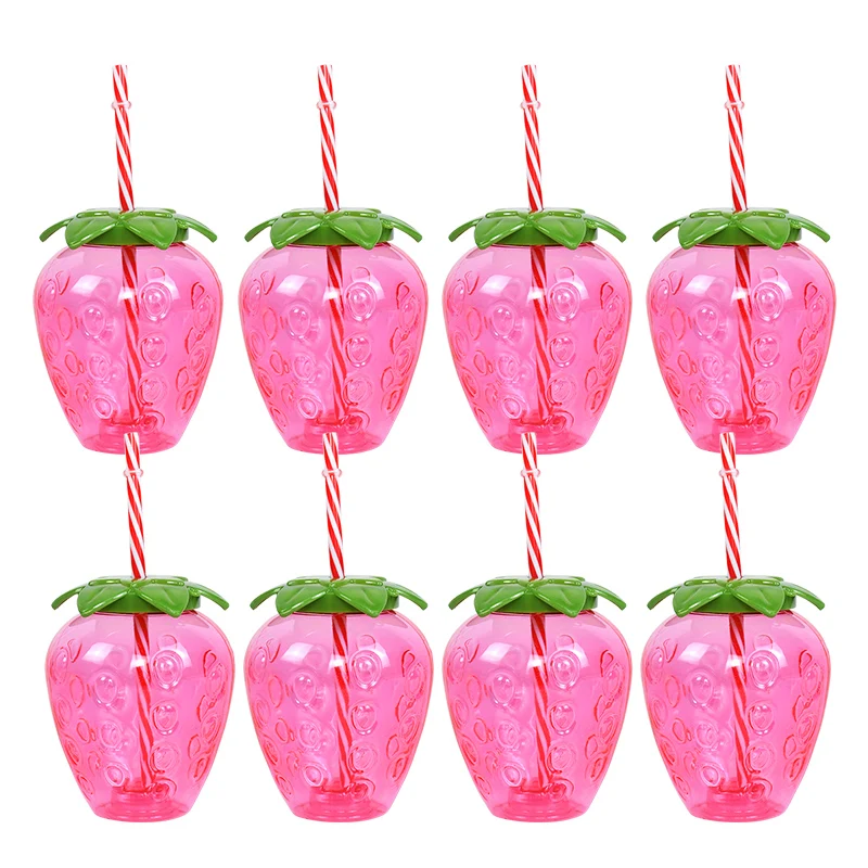 

2026 Plastic Pineapple Cups with Straw Strawberry Drinking Cup Hawaiian Luau Party Decor Tropical Summer Beach Birthday Supplies