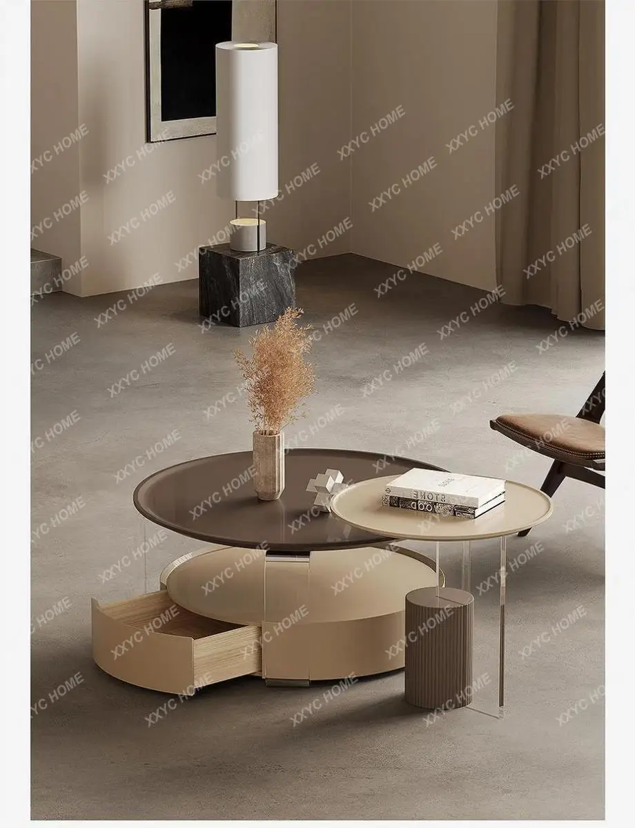 

LMinimalist Round Coffee Table With Storage Trendy Bedroom Coffee Table Luxury Modern Table Basse Design Home Furniture