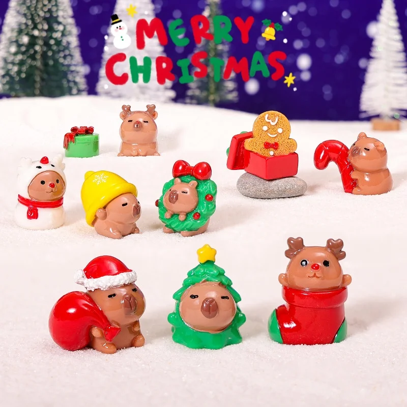 Kerst Actiefiguren Kinderen Leuke Capibara Klassieke Speelgoed Auto Model Pop Kinderen Slaapkamer Ornament Home Decor Kerstcadeau