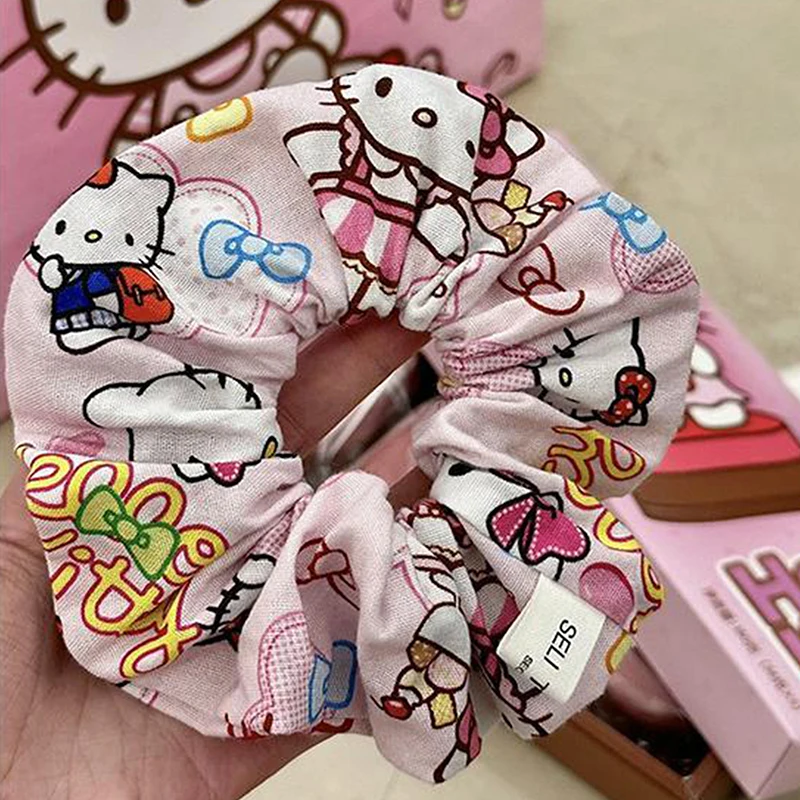 Sanurgente-Grand chouchou imprimé Hello Kitty pour filles, ULà cheveux de chat de dessin animé, vêtements de sauna pour filles, Kawaii Anime, mignon, doux, cœur