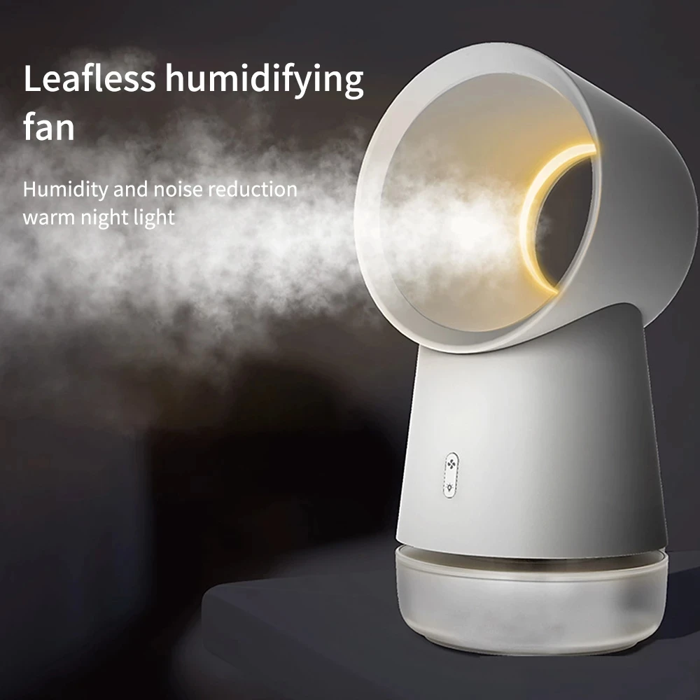 Protable Desktop Leafless Colling Fan 3 in 1 Mini Cooling Fan Bladeless Desktop Fan Mist Humidifier with LED Light