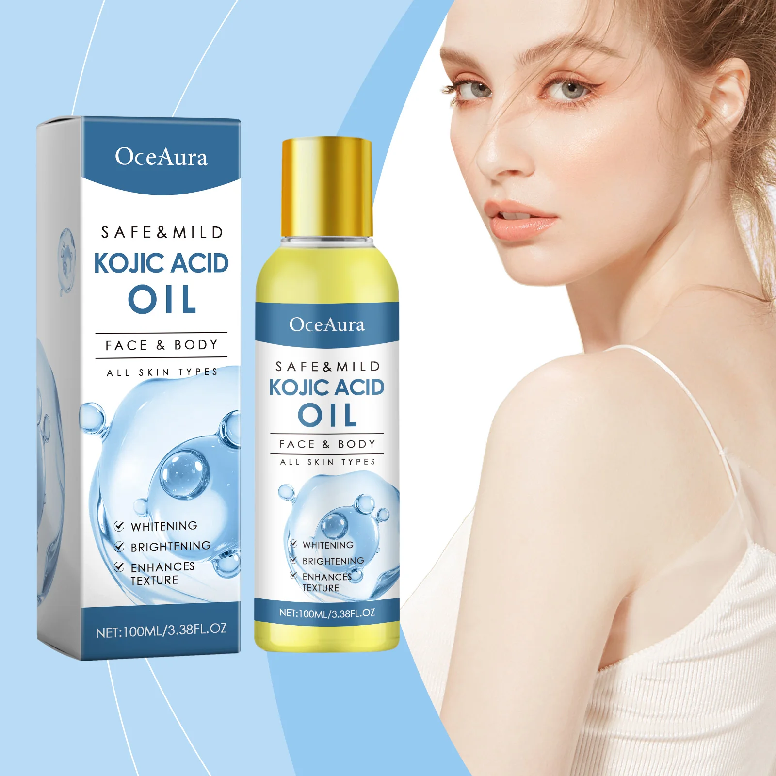 コウジ酸オイル - 美白と美白のためのフェイス & ボディ トリートメント 100ml |   すべての肌タイプに適した安全でマイルドな処方