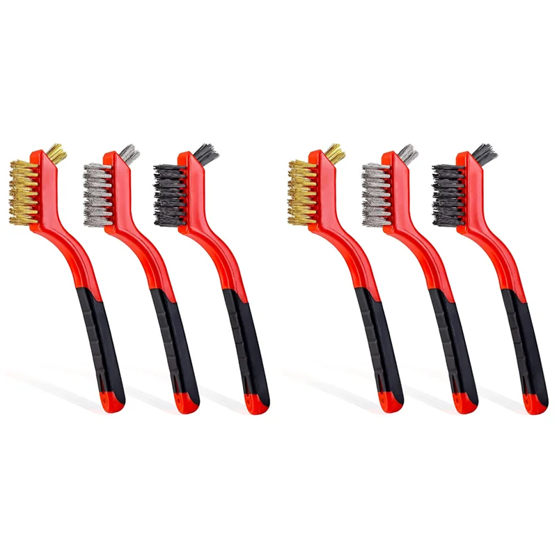 Ensemble de brosses métalliques A04G-6-Pack, petites brosses métalliques de 7 pouces pour le nettoyage, antirouille, nettoyeur de saleté, brosse métallique, récurage de peinture