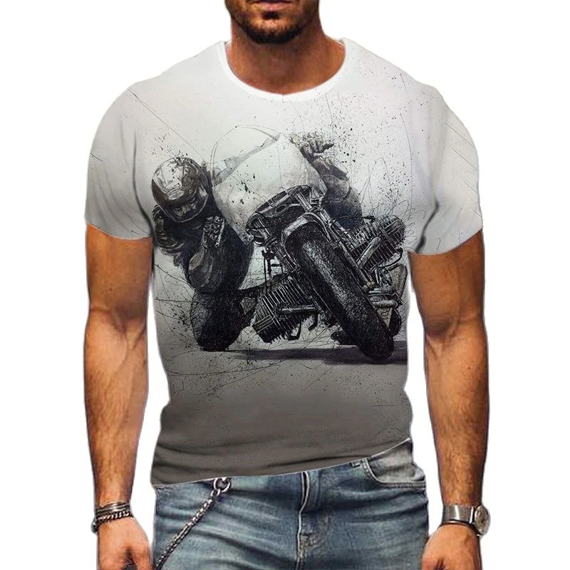 Fashion Motorcycle Graphic T Shirts For Men Summer Trend Short Sleeve 3D Printed Rider T-shirts Loose Streetwear Cool Tees Tops