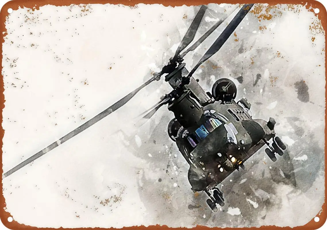 Ch-47 Chinook Helicopter Vintage Metal Tin Sign Aluminum Signs Wall Art Home Decor Kitchen Poster Cafe Pub Plaque 8X12 Inch