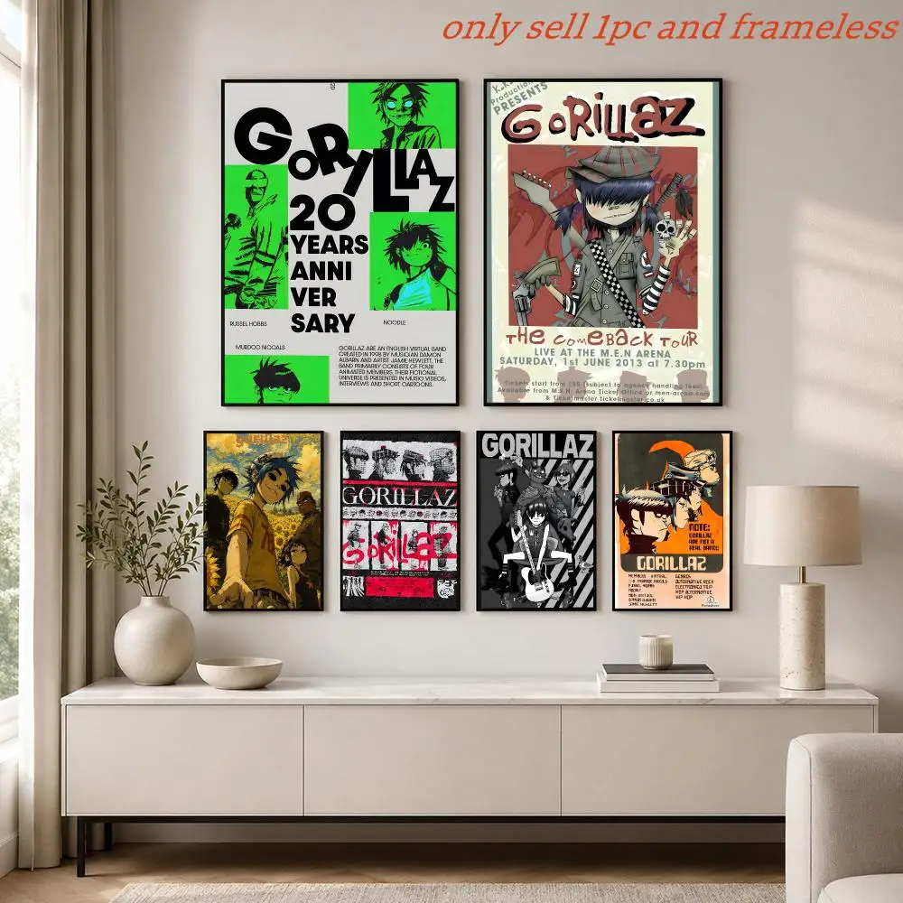 Virtual Cartoon band G-Gorillaz Band Poster Aesthetic Painting Wall Art Poster Home Bedroom Living Room Decor
