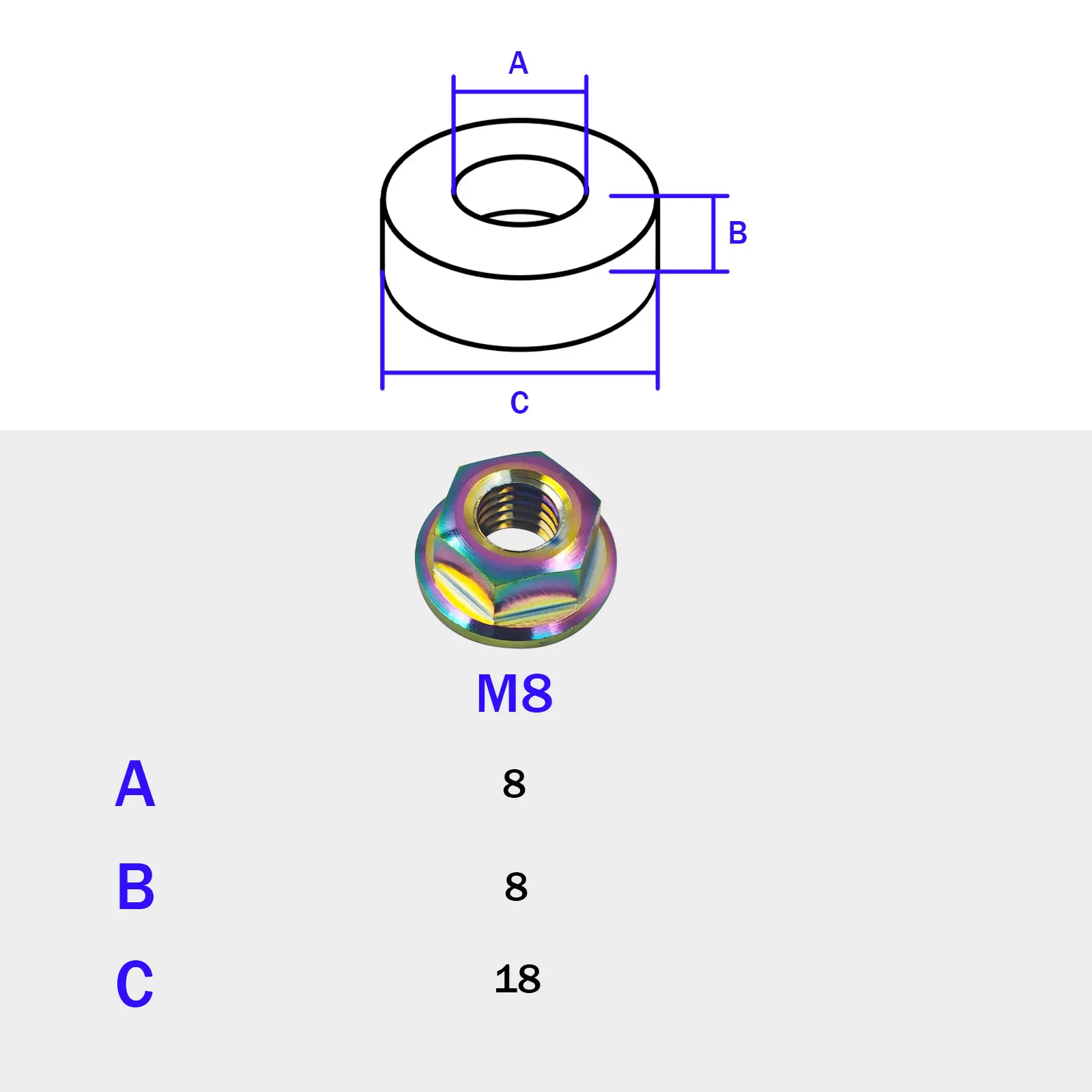 M8 Titanium Hex Head Flange Nuts Pitch 1.25 GR5 Ti-6Al-4V for Motorcycle MTB Bicycle Disc Brake E-Bike Lightweight Rustproof